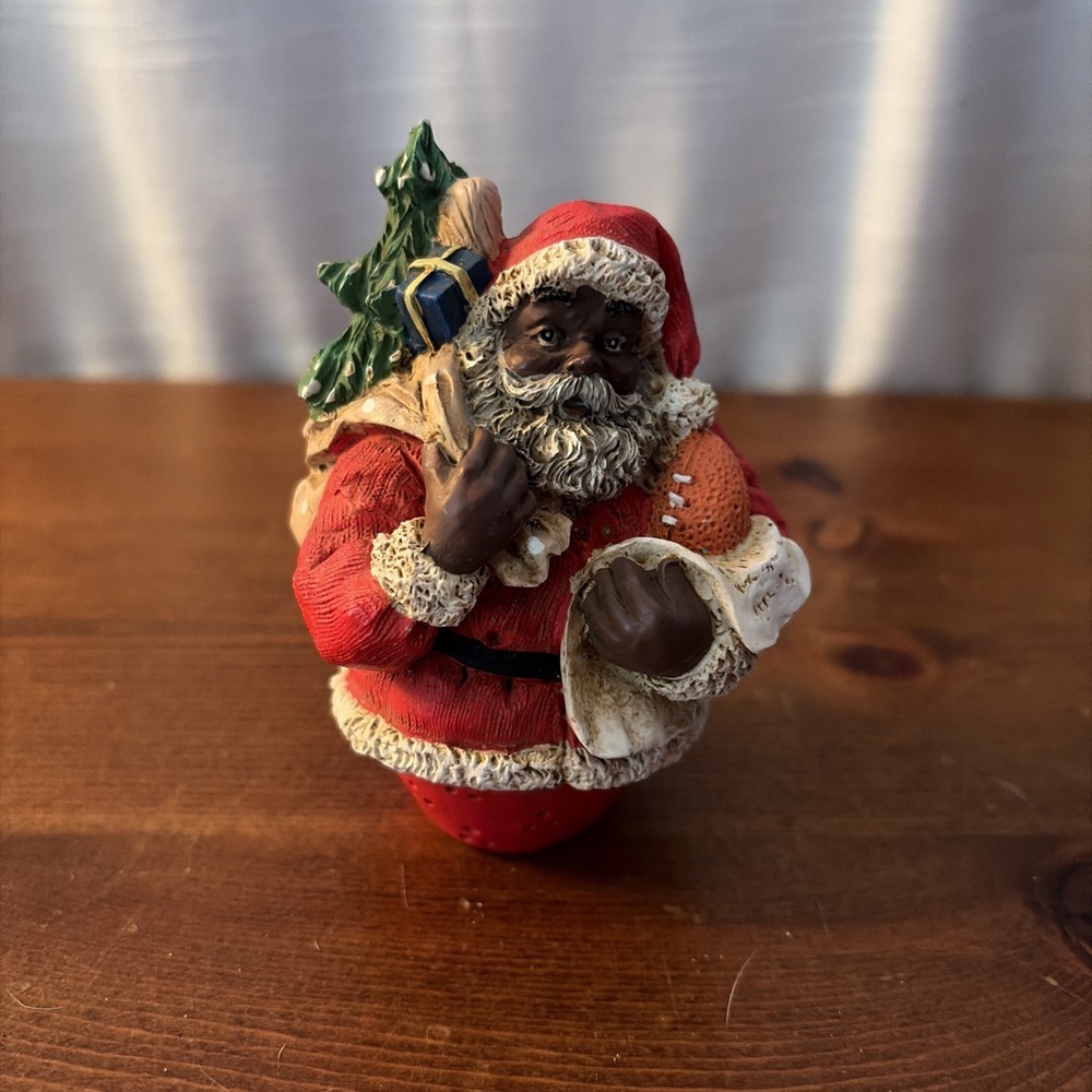 African American Santa w/Football-tree-sack Figurine